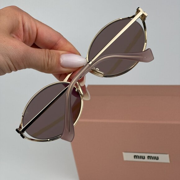Miu Miu MU52YS ZVN20F BRAND NEW Sunglasses Pink Gold Mirror Silver Oval Unisex - Picture 3 of 11